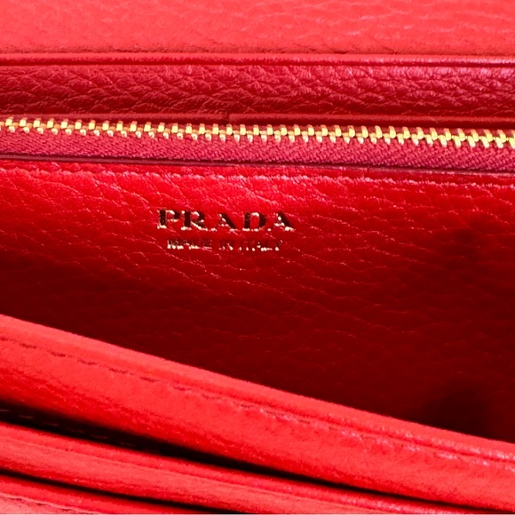Prada Long Wallet Red Leather Gold Hardware - Picture 4 of 13